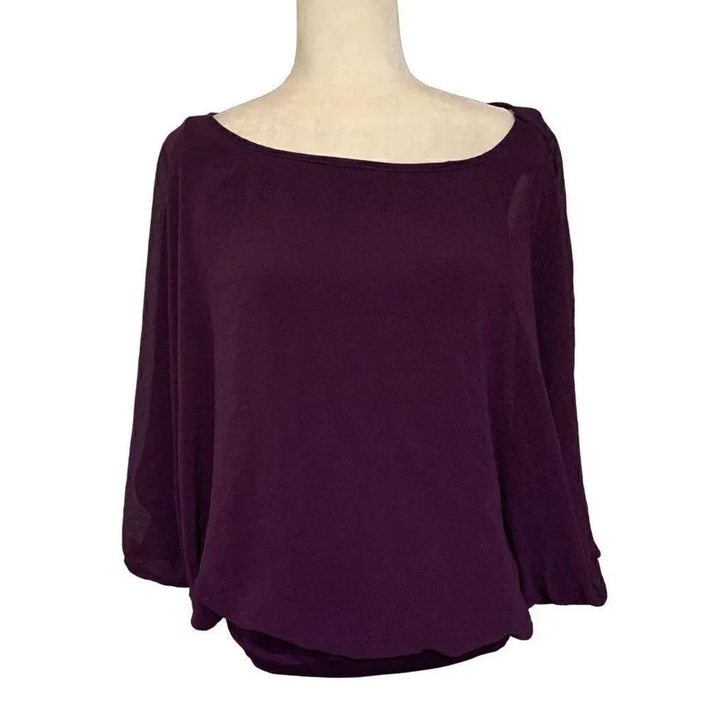 cha cha vente womens solid plum purple long sleeve blouse top xl